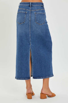 RISEN High Rise Back Slit Denim Skirt - Primrose Signature Boutique