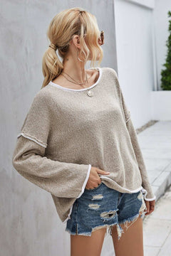 Round Neck Dropped Shoulder Sweater - Primrose Signature Boutique