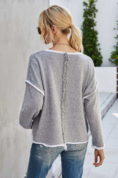 Round Neck Dropped Shoulder Sweater - Primrose Signature Boutique
