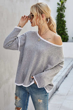 Round Neck Dropped Shoulder Sweater - Primrose Signature Boutique