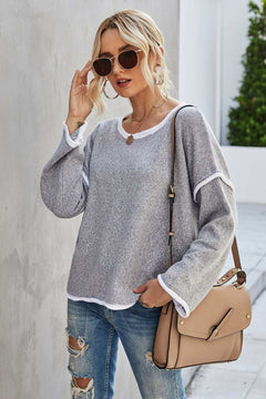 Round Neck Dropped Shoulder Sweater - Primrose Signature Boutique
