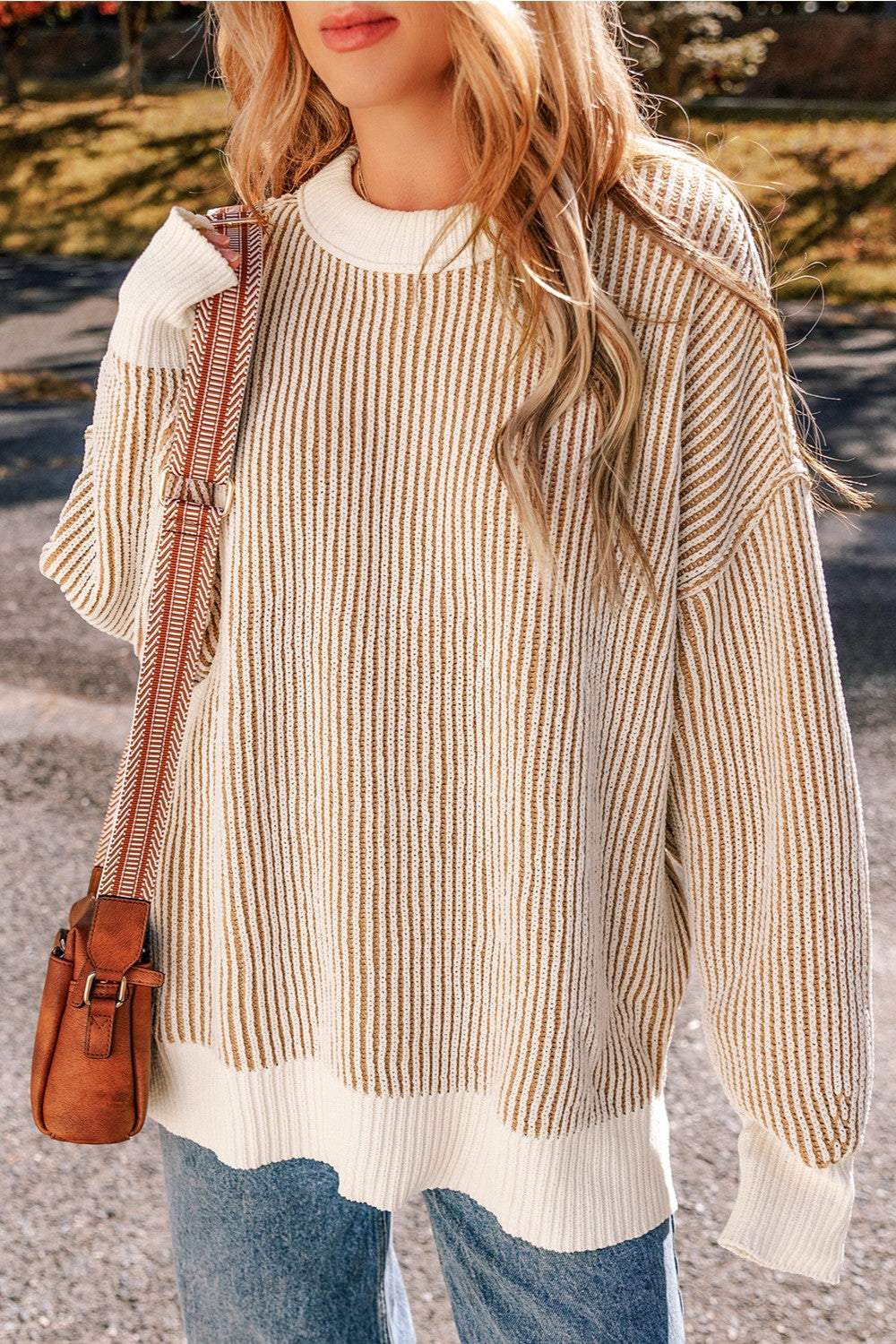 Round Neck Dropped Shoulder Sweater - Primrose Signature Boutique