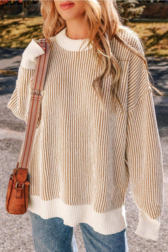 Round Neck Dropped Shoulder Sweater - Primrose Signature Boutique