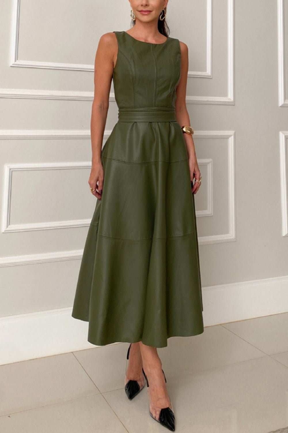 Round Neck Sleeveless Midi Dress - Primrose Signature Boutique