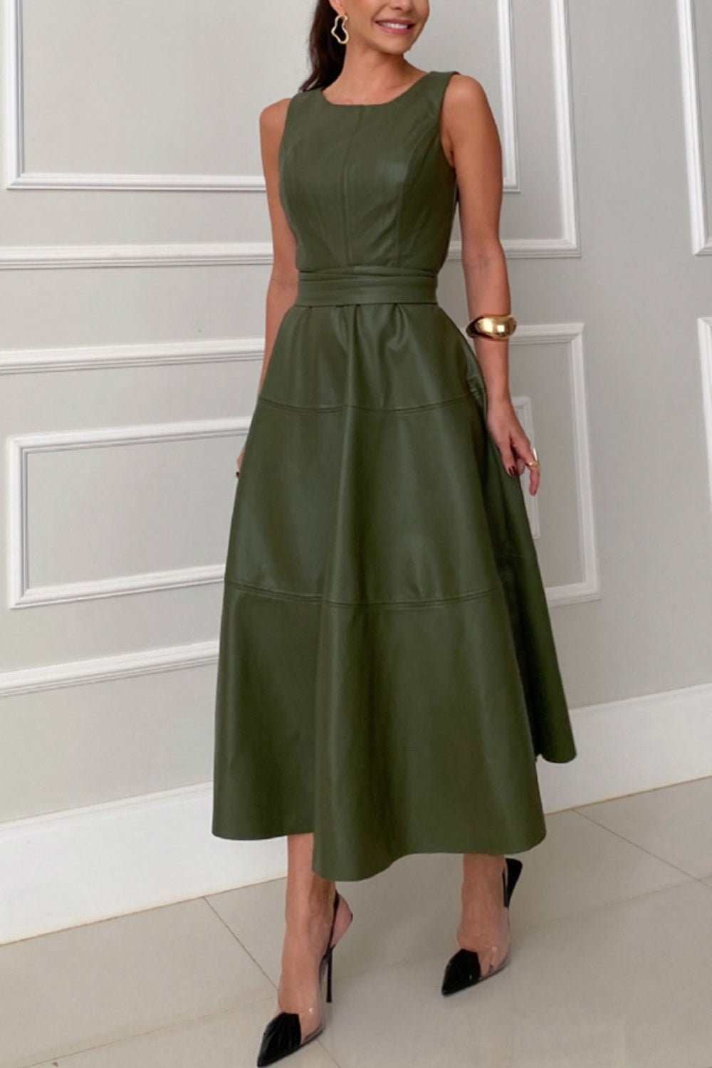 Round Neck Sleeveless Midi Dress - Primrose Signature Boutique