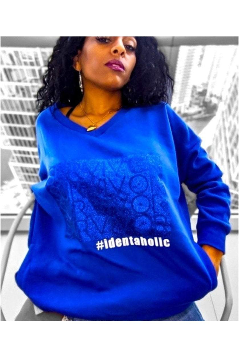 Royal Blue V-neck Sweatshirt Dress-zoom-