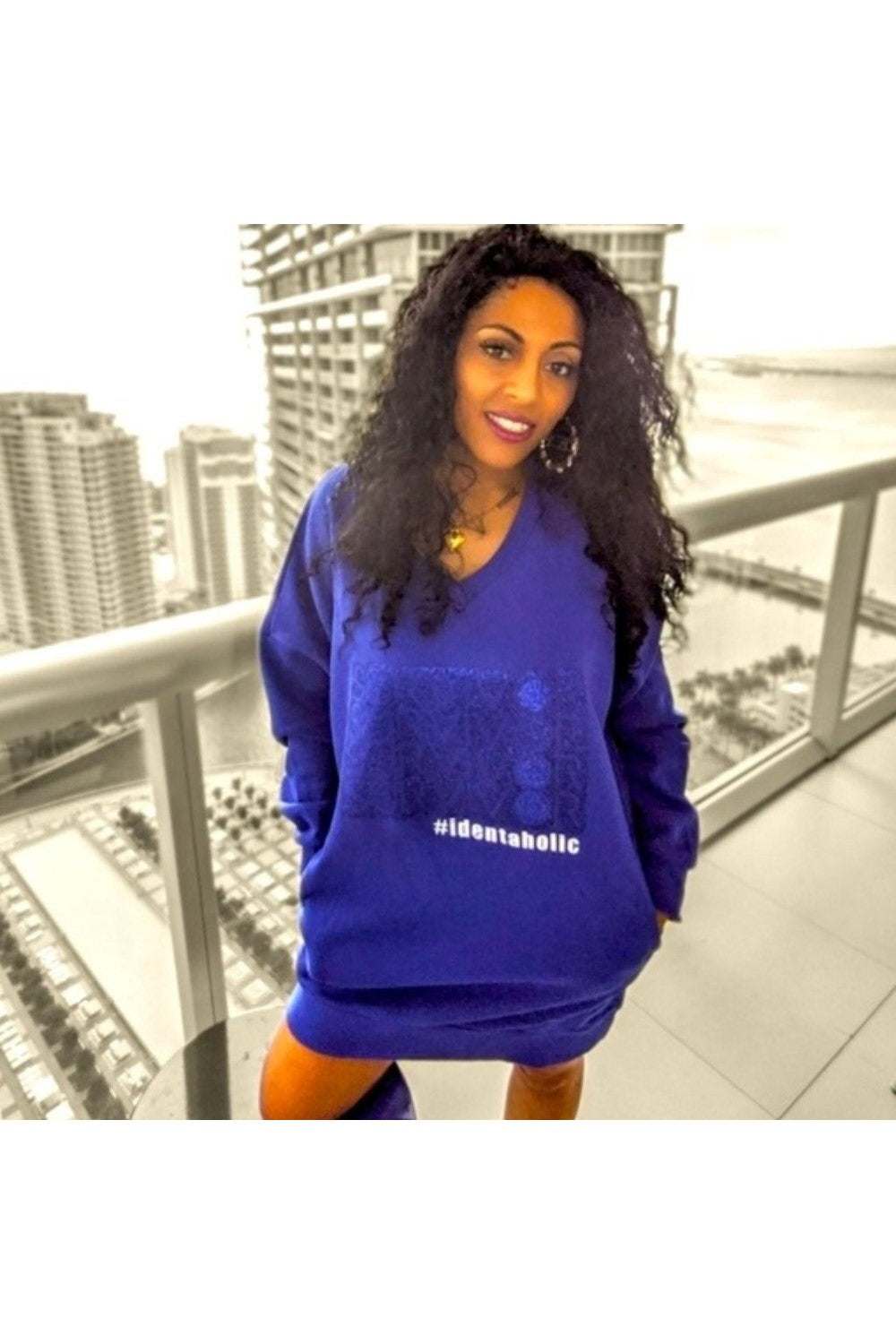 Royal Blue V-neck Sweatshirt Dress