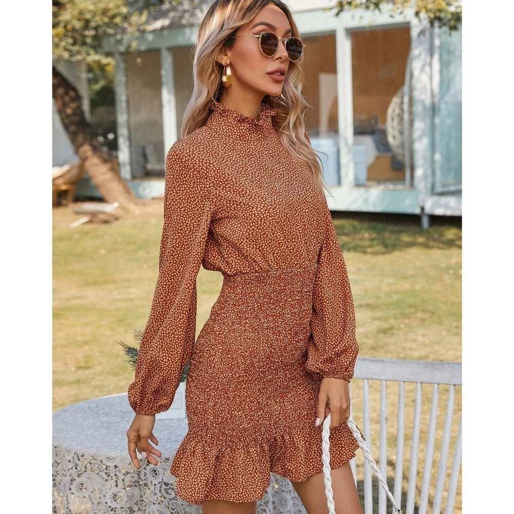Ruffle High Neck Dress - Primrose Signature Boutique