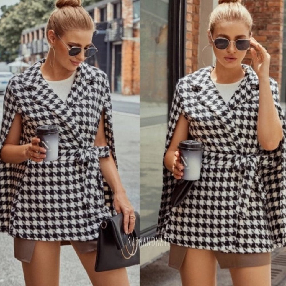 Plaid Cape Midi Coat