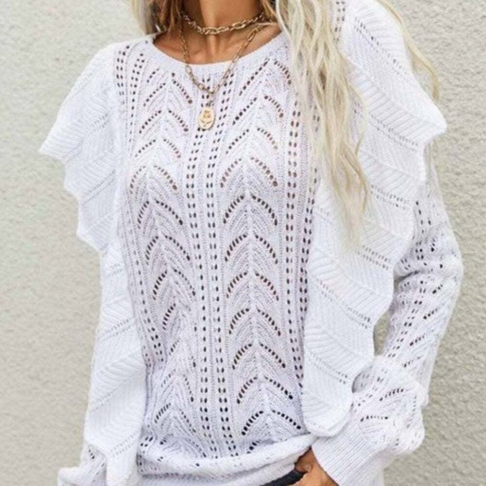 Beige Ruffle Detail Sweater Top