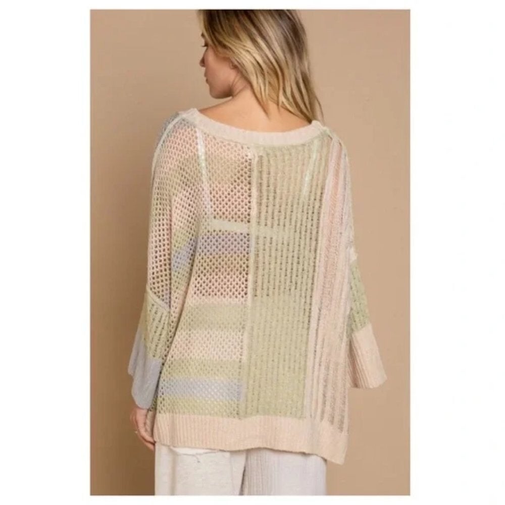 Oversized ColorBlock Mesh Lightweight Sweater