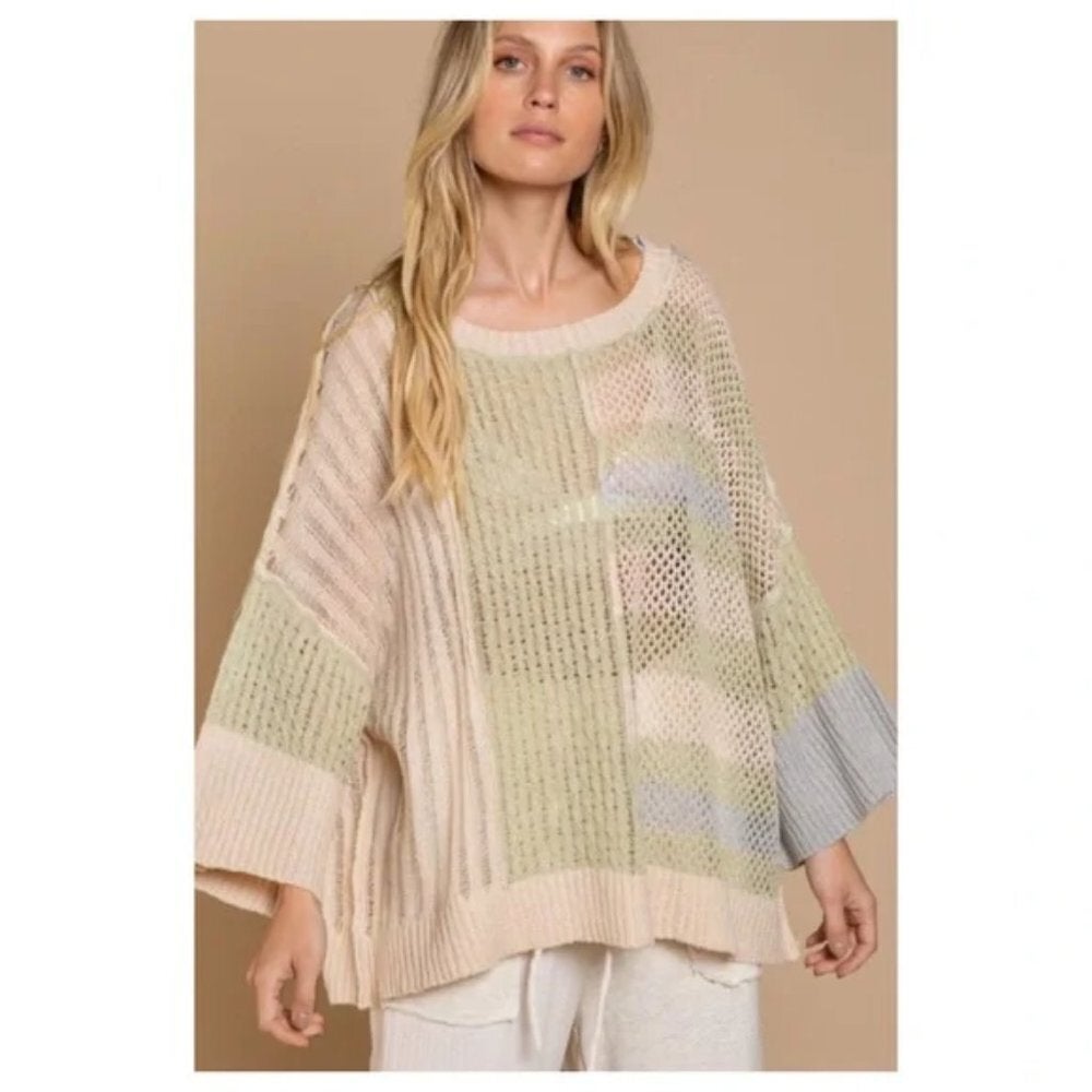 Oversized ColorBlock Mesh Lightweight Sweater