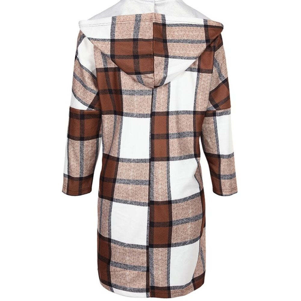 Plaid Print Longline Hooded Coat