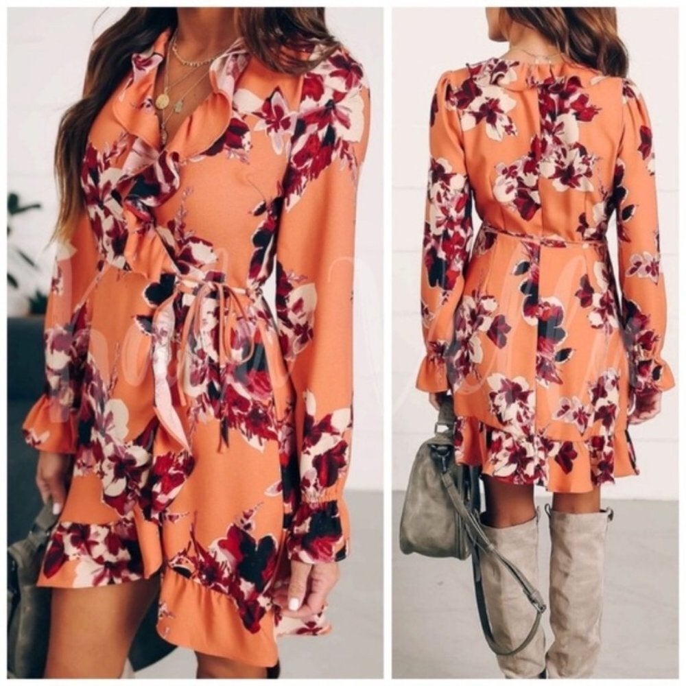 Floral Ruffle Wrap Dress