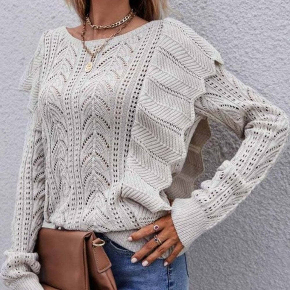 Beige Ruffle Detail Sweater Top