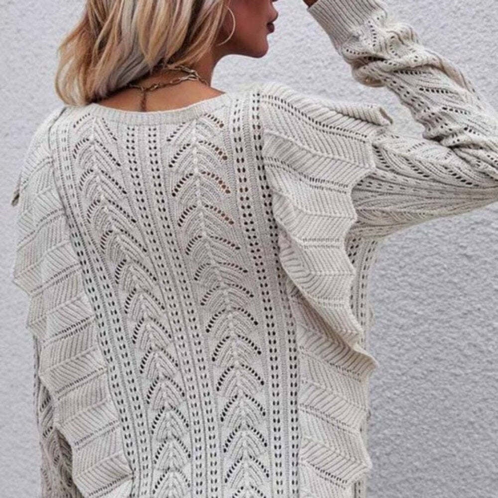 Beige Ruffle Detail Sweater Top