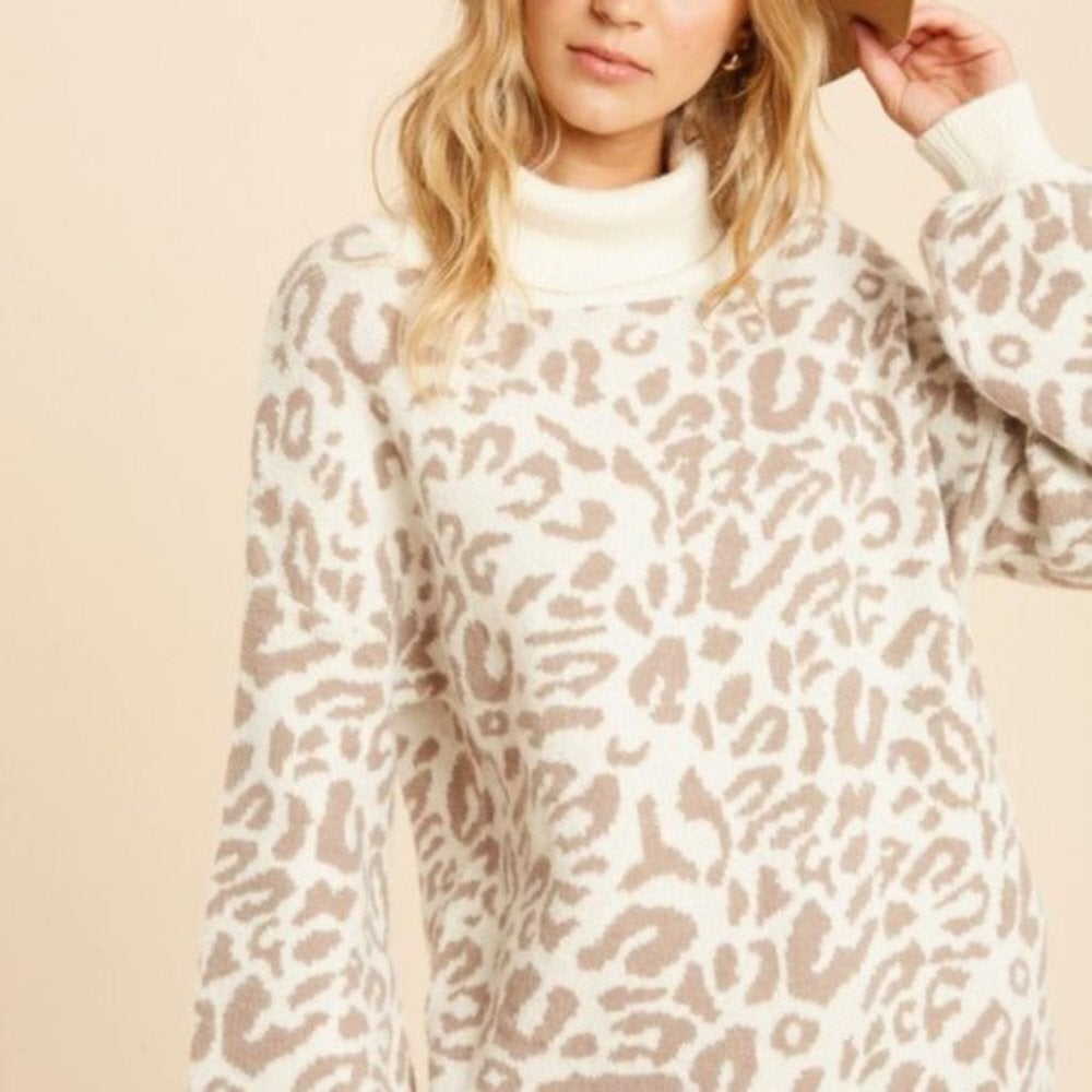 Leopard Print Turtleneck Sweater