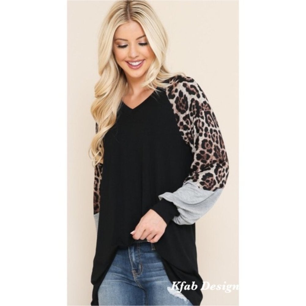 Leopard Color Block Oversized Top