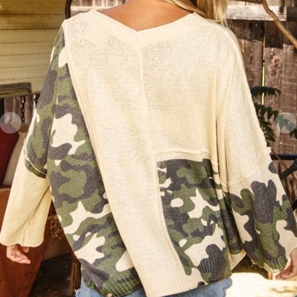 Chic Camouflage V Neck Sweater