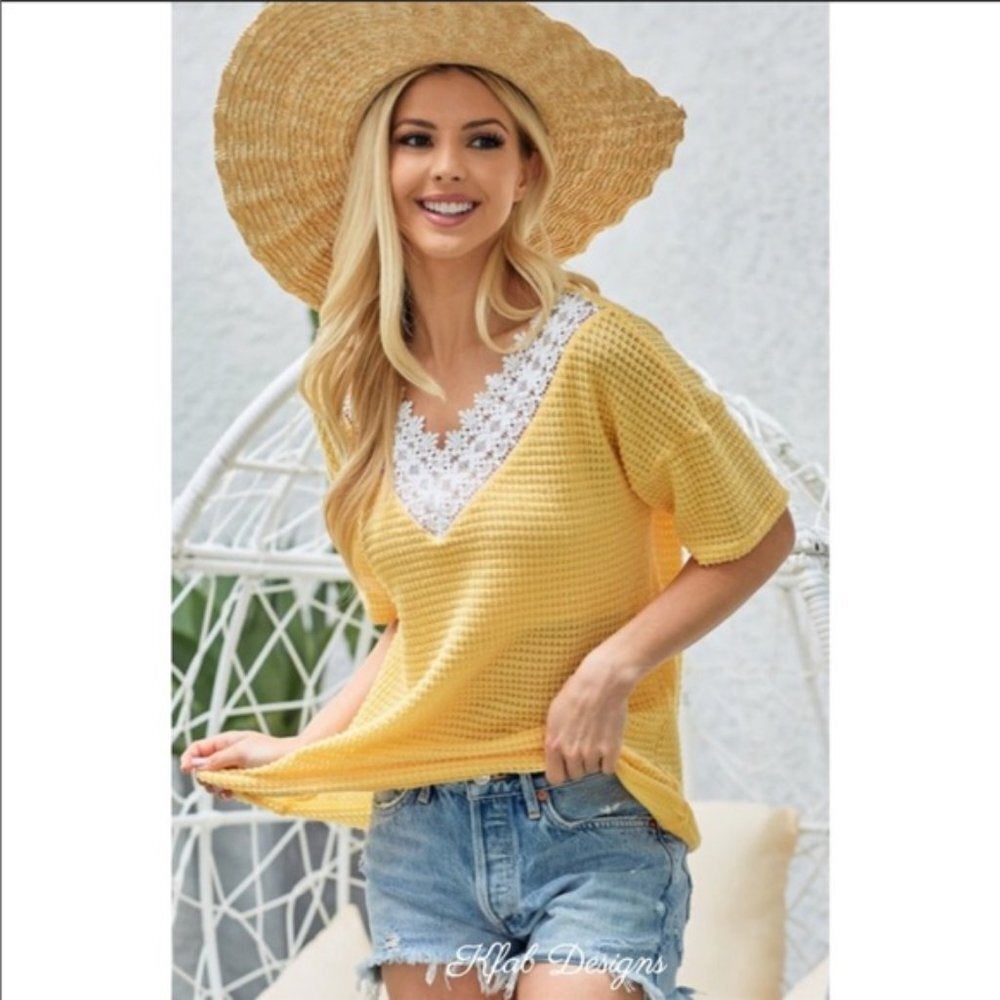 Summer Yellow Waffle Knit Top