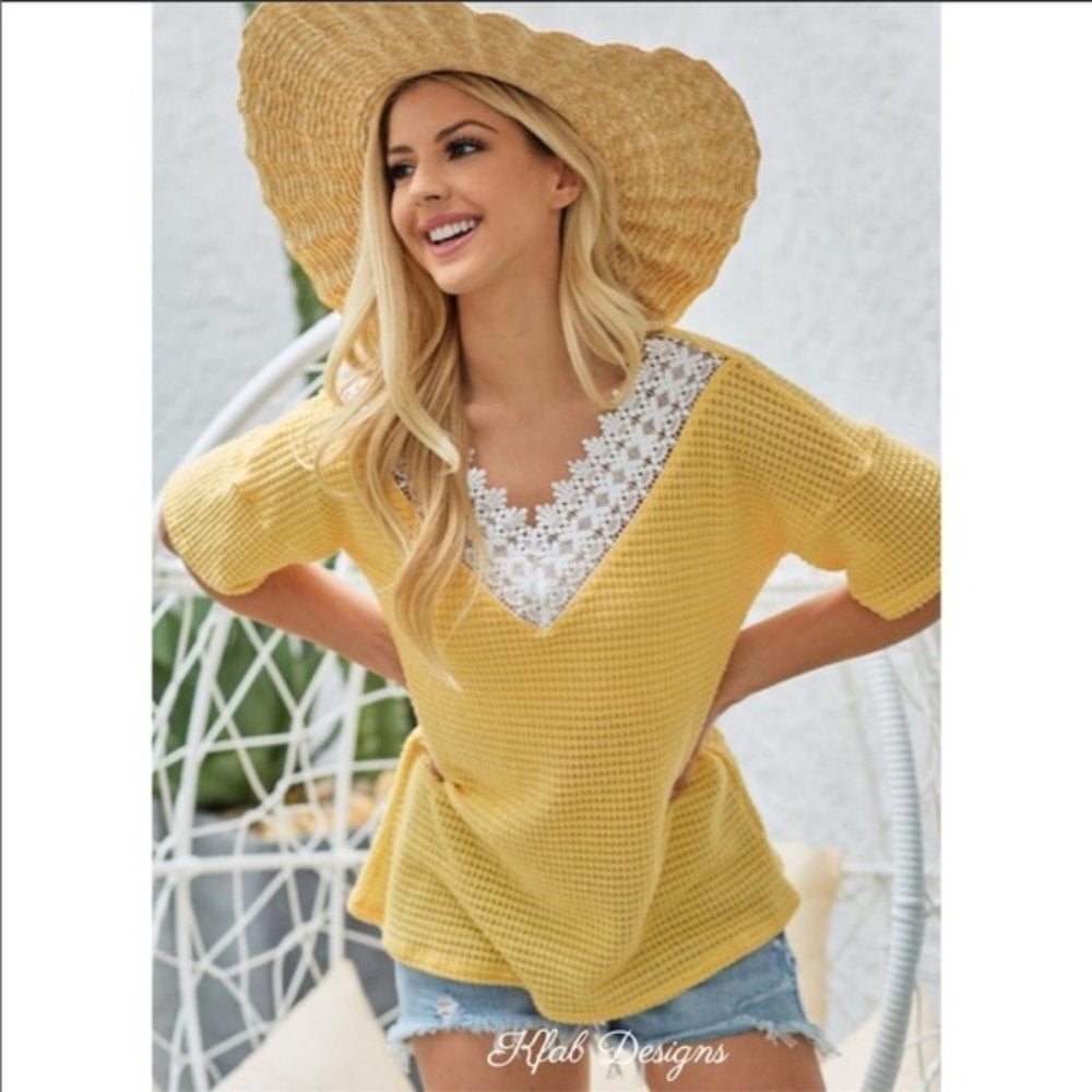 Summer Yellow Waffle Knit Top