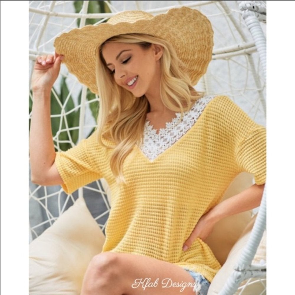 Summer Yellow Waffle Knit Top