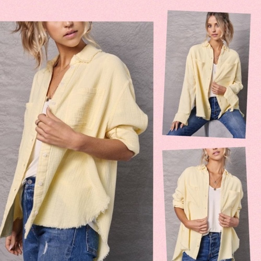 Lemon Gauze Button Down Shirt