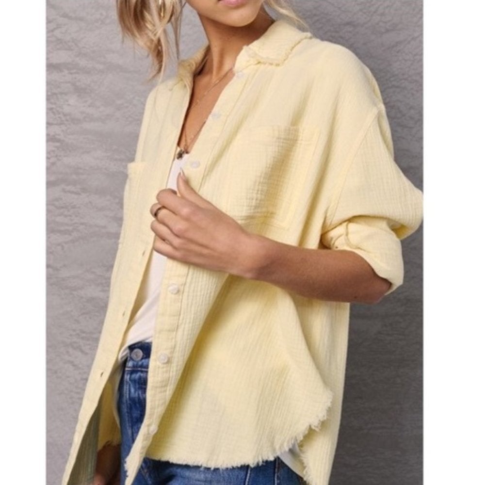 Lemon Gauze Button Down Shirt