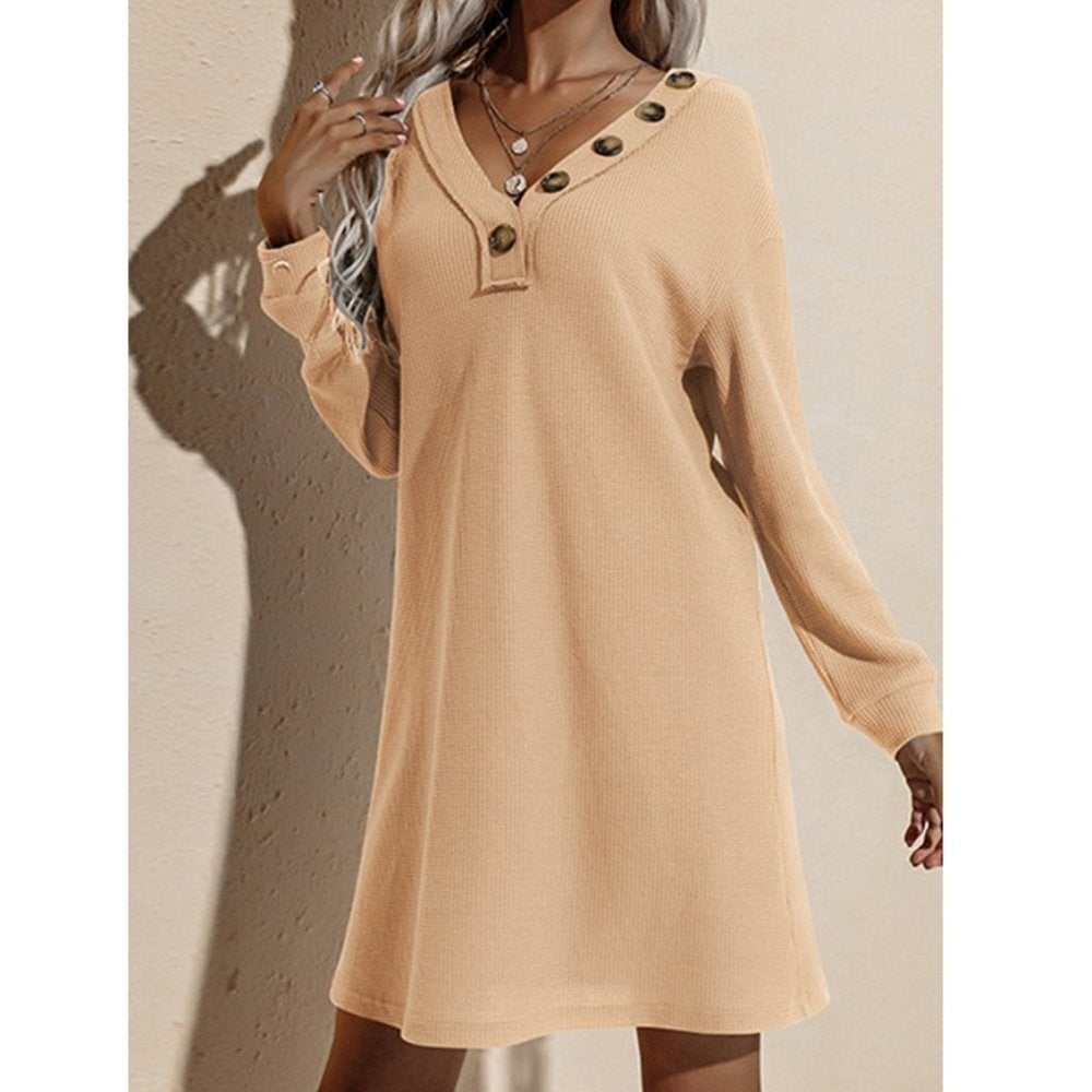 V Neck Long Sleeve Sweater Dress