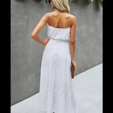 Strapless High Waist Maxi Tie Ruffle Dress