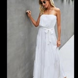 Strapless High Waist Maxi Tie Ruffle Dress