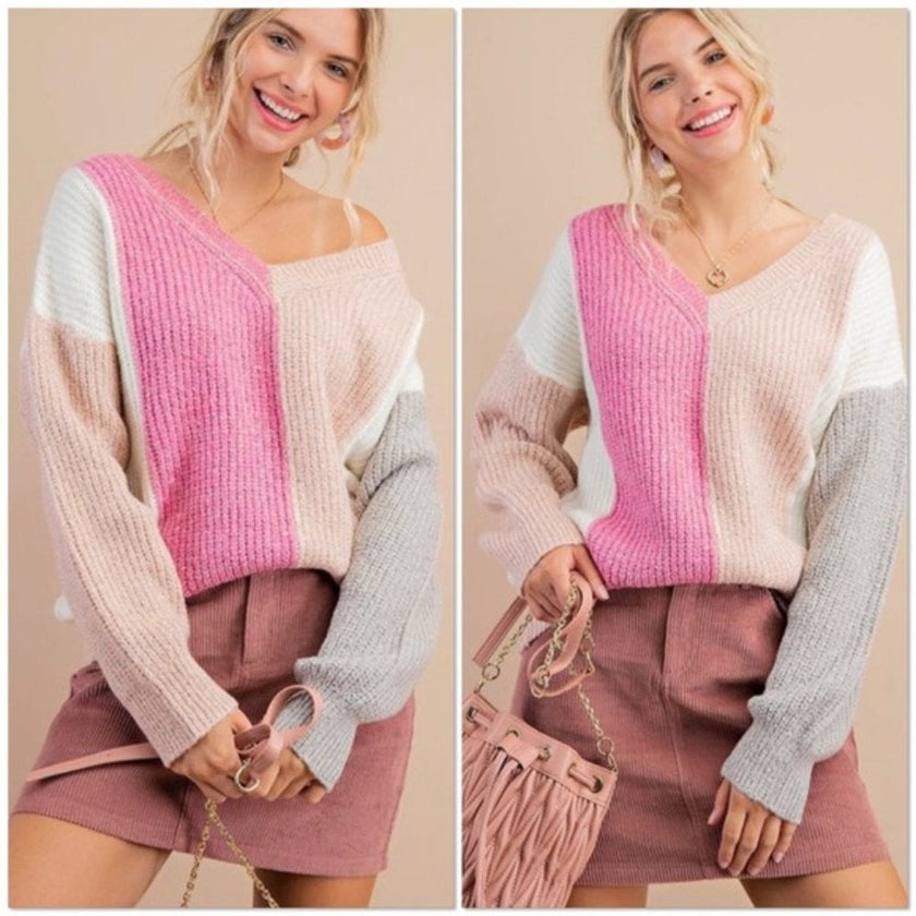 Mauve Color Block Sweater