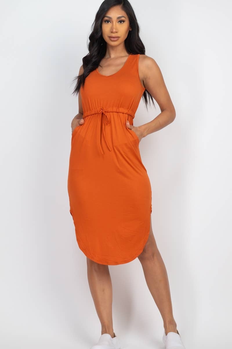 Sleeveless Drawstring Midi Dress