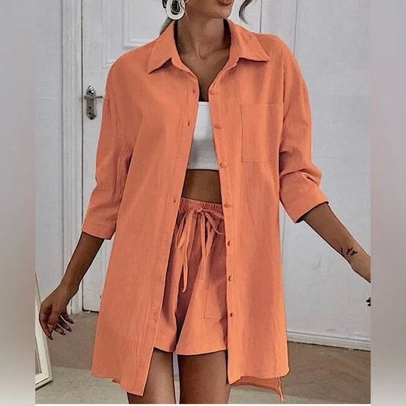 Coral Orange Matching Short & Blouse Set