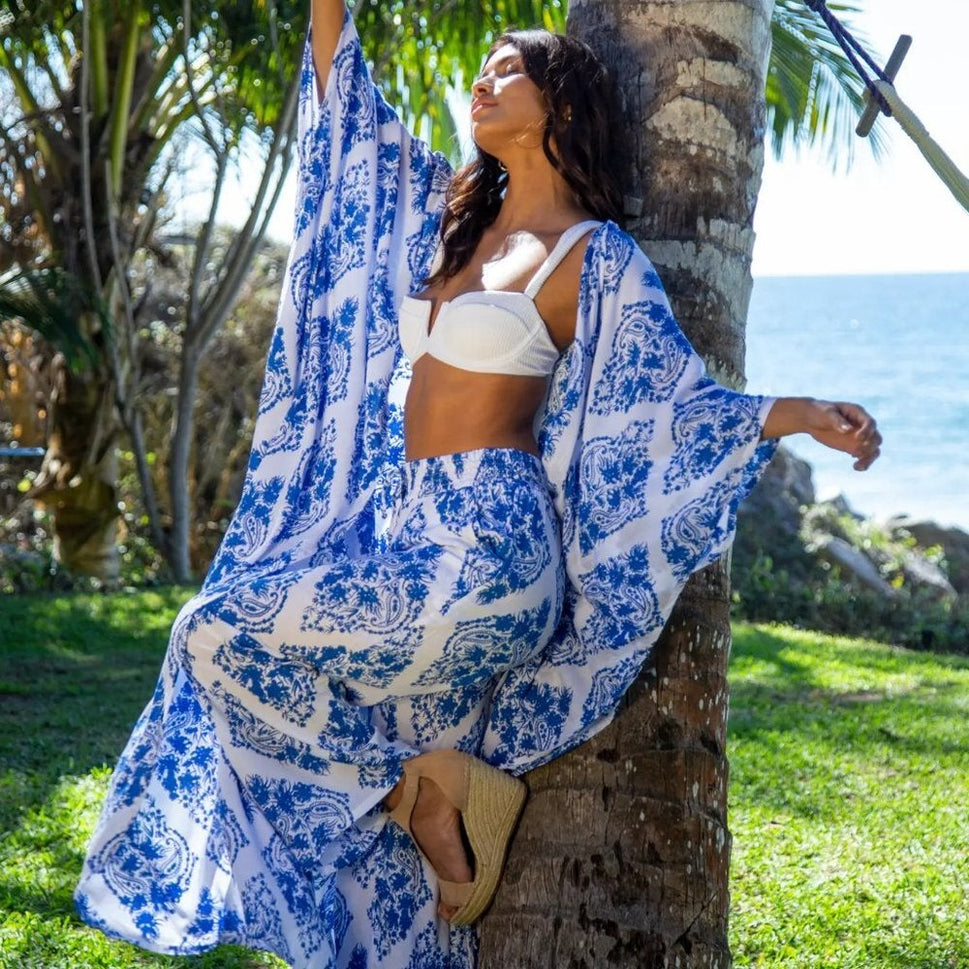 Kaftan Resort Wide Leg Pant in St. John's Blue Diamond