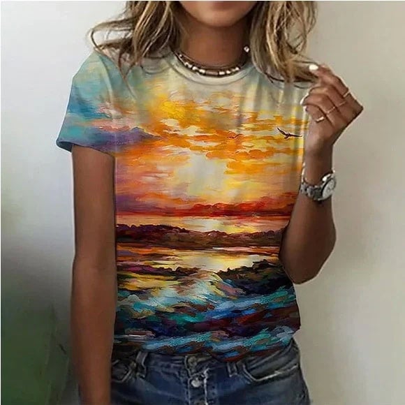 Van Gogh 3D Floral Impressionist Oil Painting Yellow T-Shirt