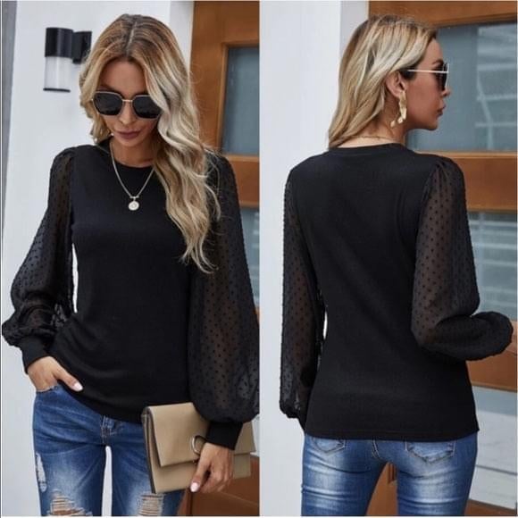 Black Mesh Sleeve Blouse