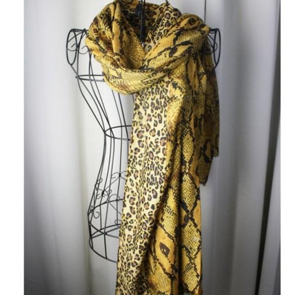 Multi Animal Print Gold Oblong Scarf