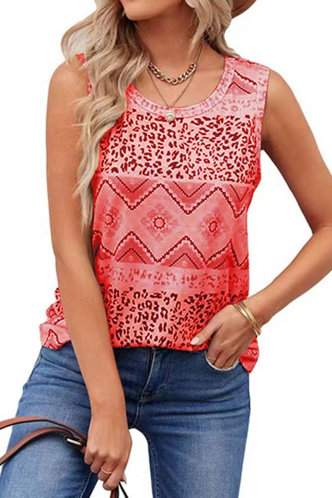 Leopard Splicing Aztec Printed Tank Top ZZKF822