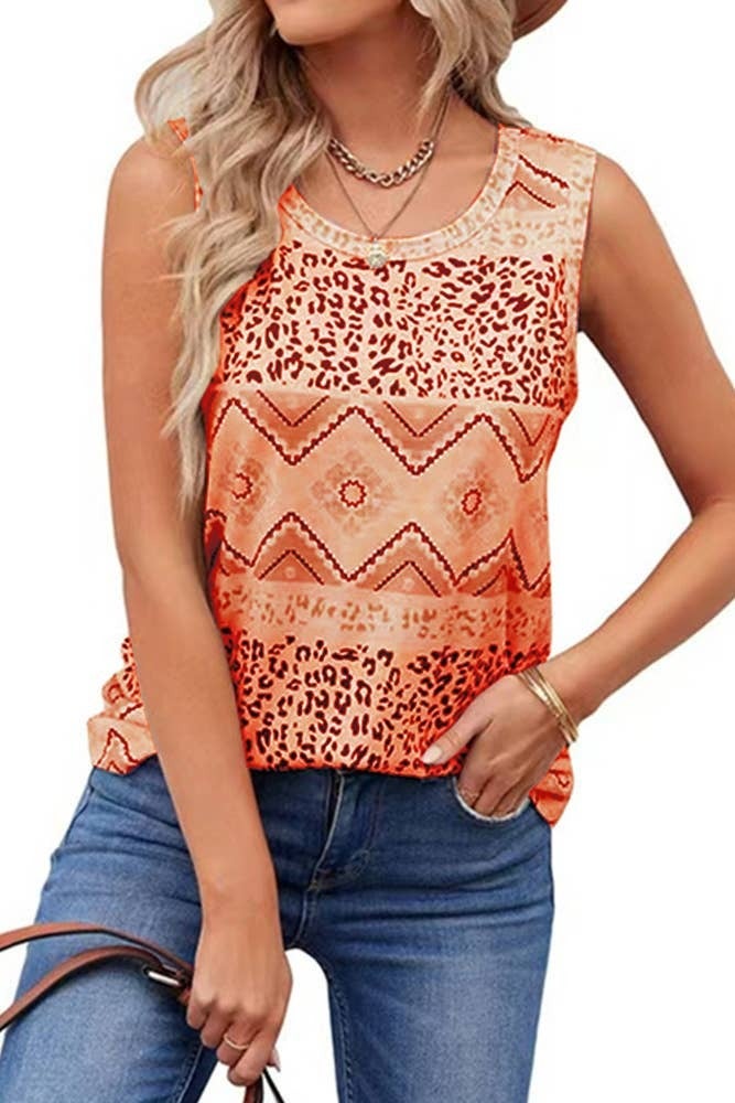 Leopard Splicing Aztec Printed Tank Top ZZKF822