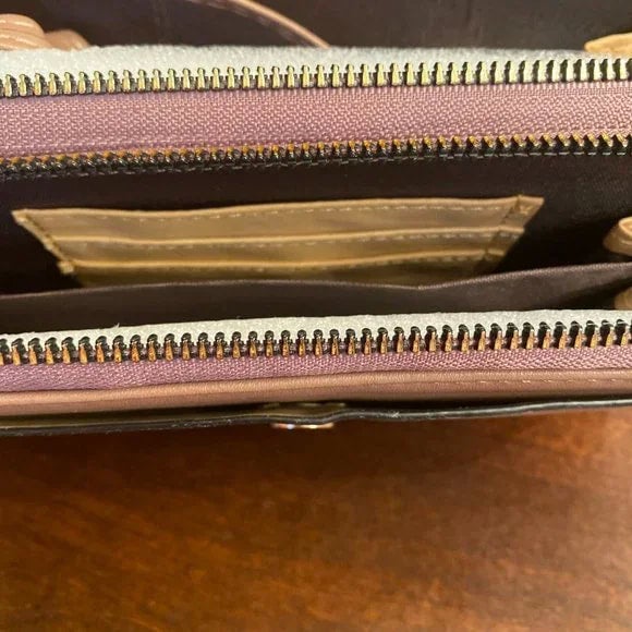 Tan Double Zipper Wallet Purse