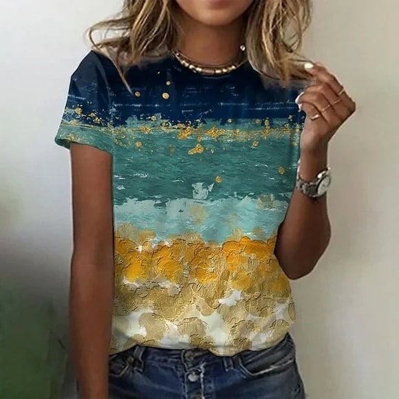 Van Gogh 3D Floral Impressionist Oil Painting Blue T-Shirts