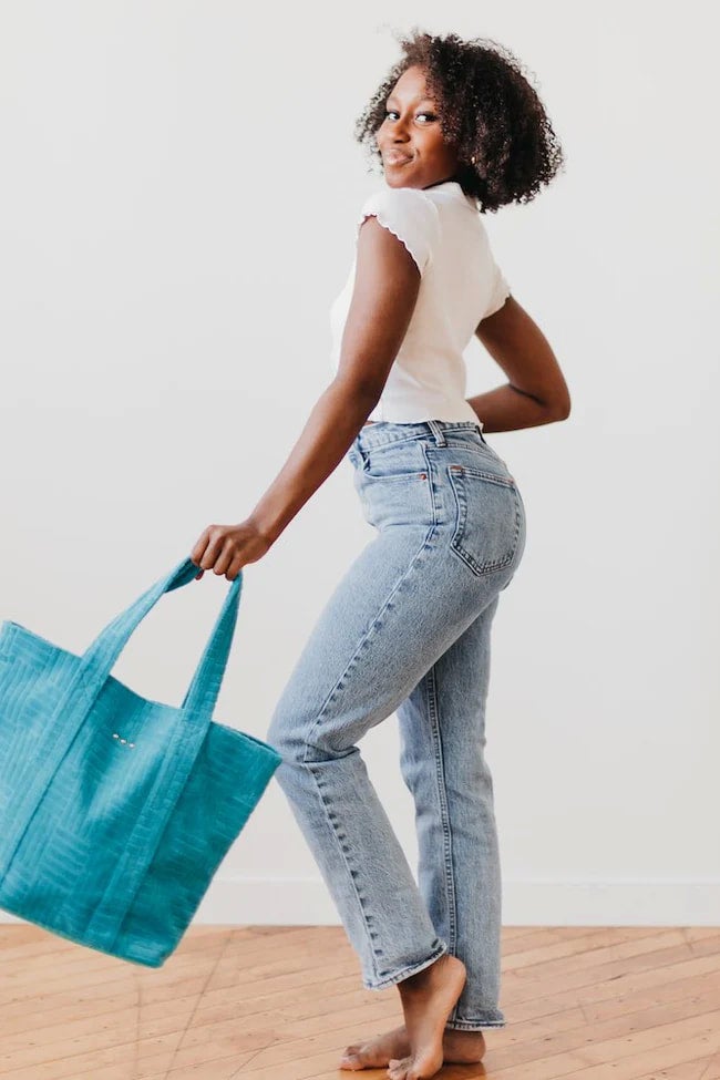 Teagan Terry Cloth Teal Tote With Pouch