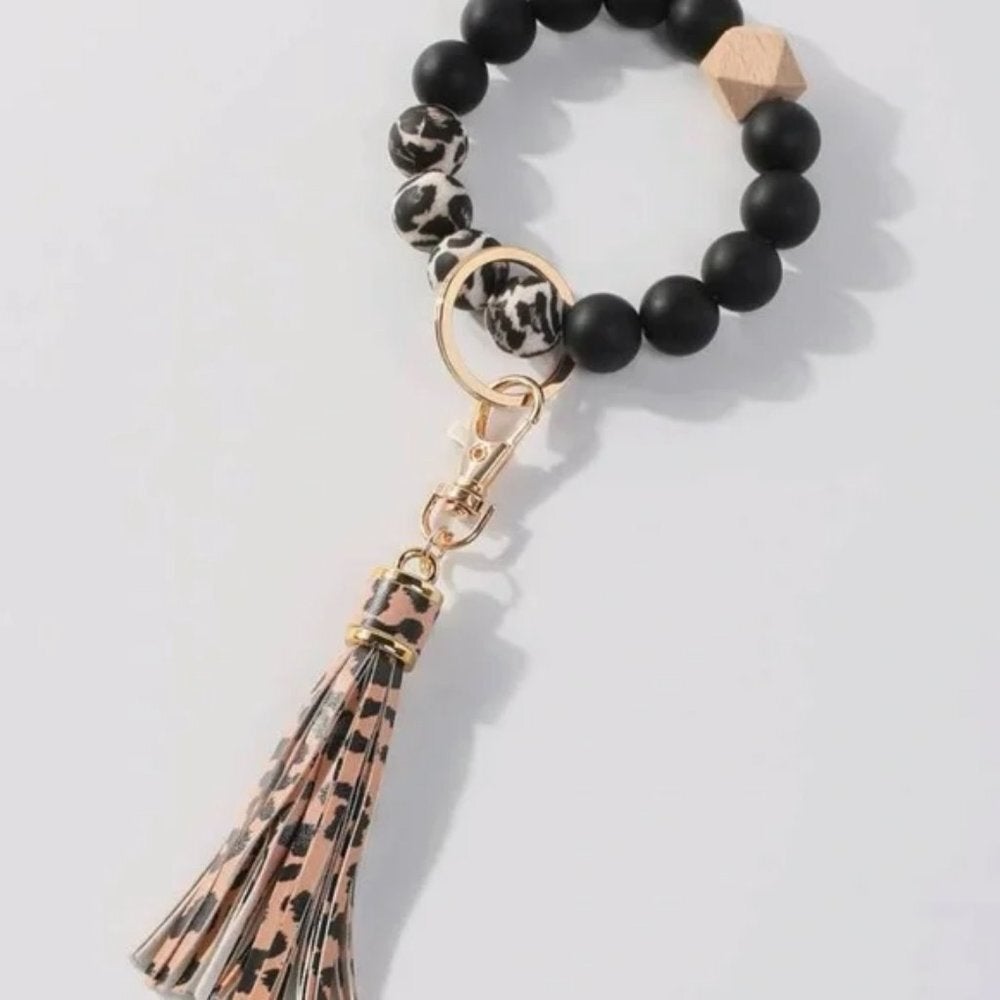 Silicone Beaded Bangle Leopard Print Keychain