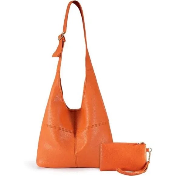 Orange Slouchy Hobo Shoulder Bag Ultra Soft With Coin Purse