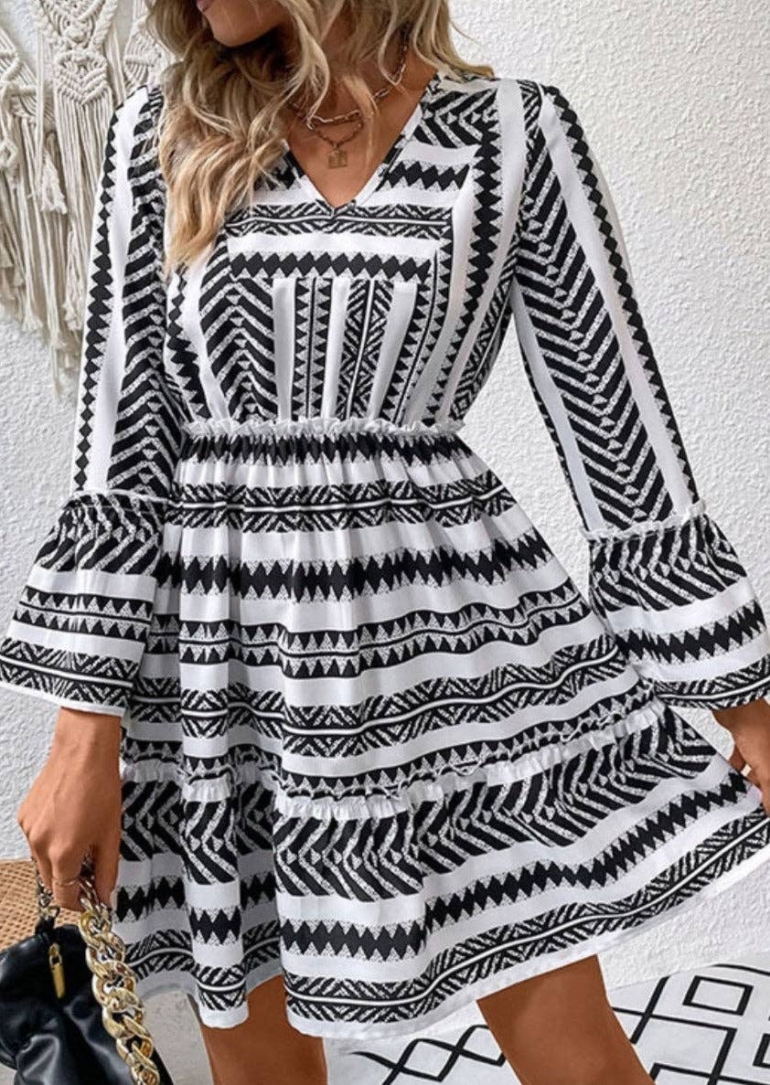 Aztec Print Bell Sleeve Dress