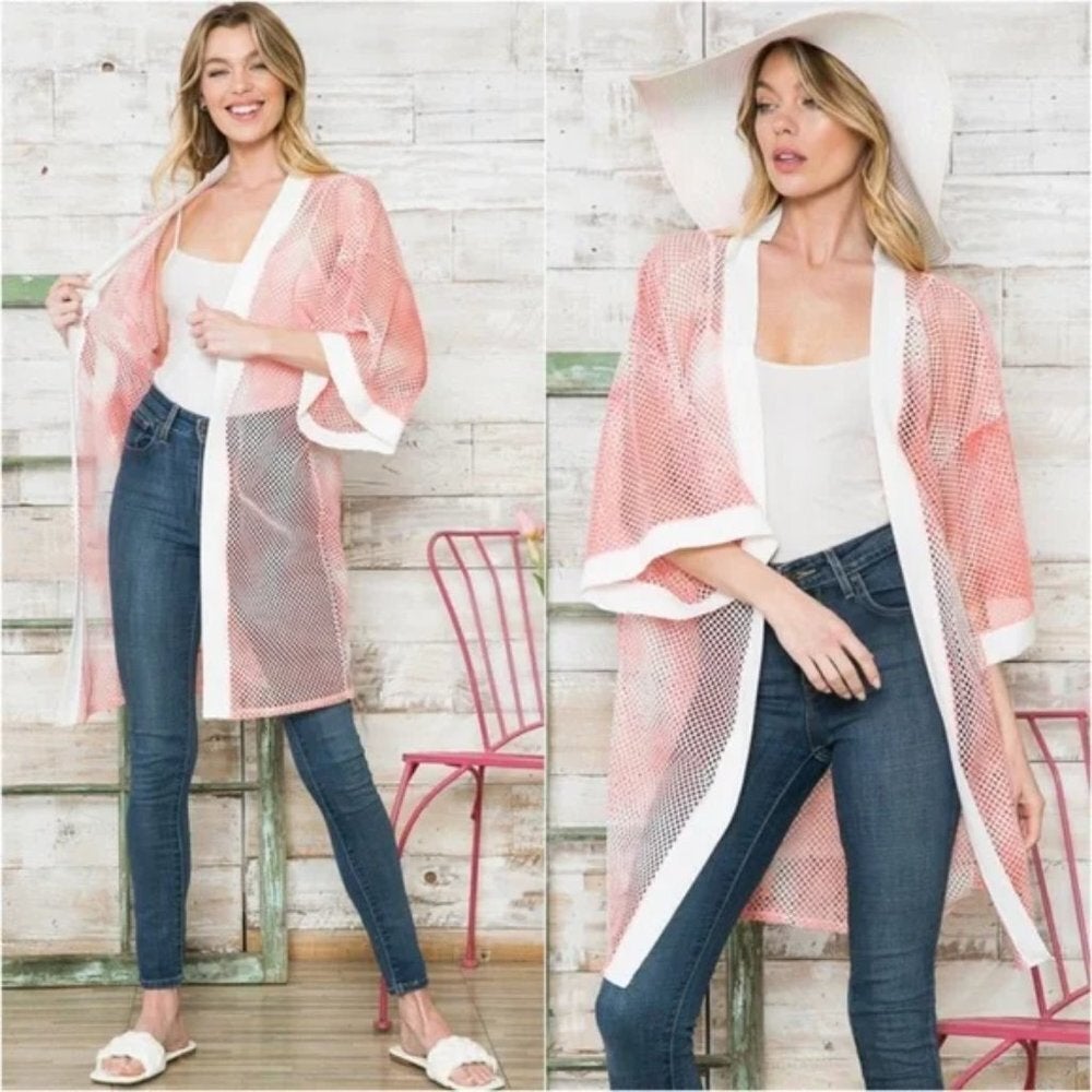 Coral Tie Dye Mesh Kimono