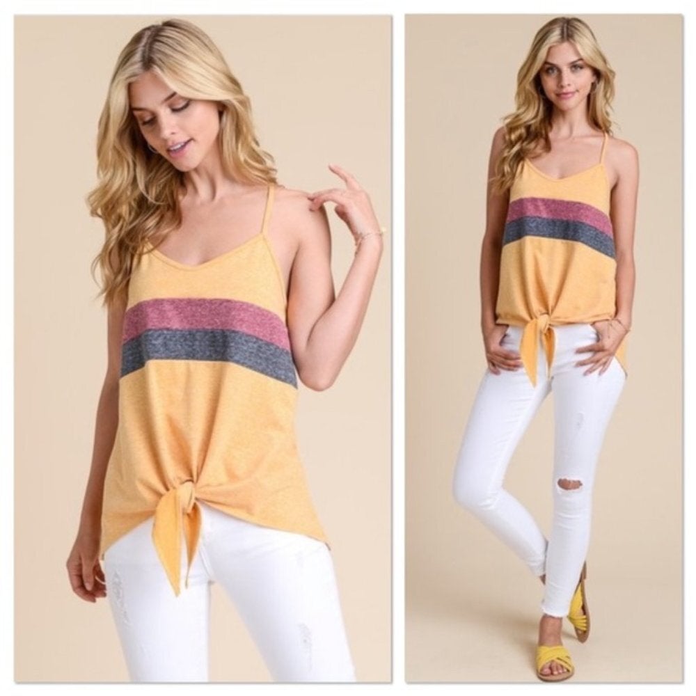 Mustard French Terry Color Block Tank Top