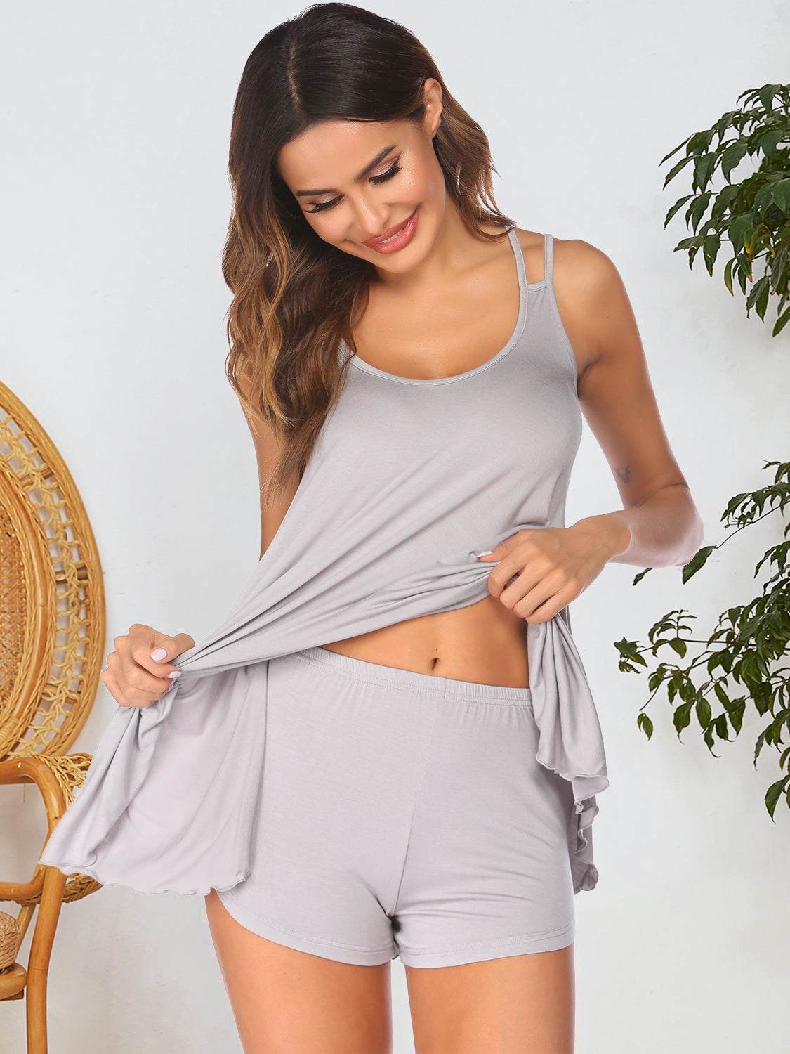 Scoop Neck Top and Shorts Lounge Set - Primrose Signature Boutique