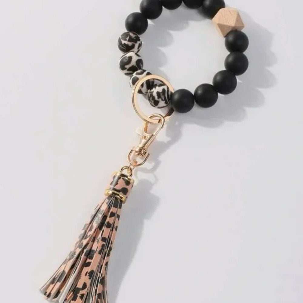 Silicone Beaded Bangle Leopard Print Keychain